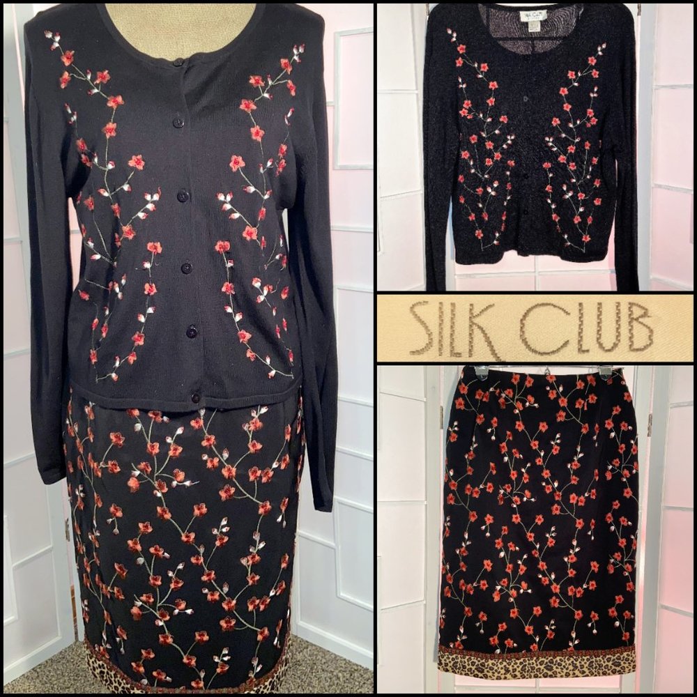 Silk Club Embroidery & Beaded skirt sweater set